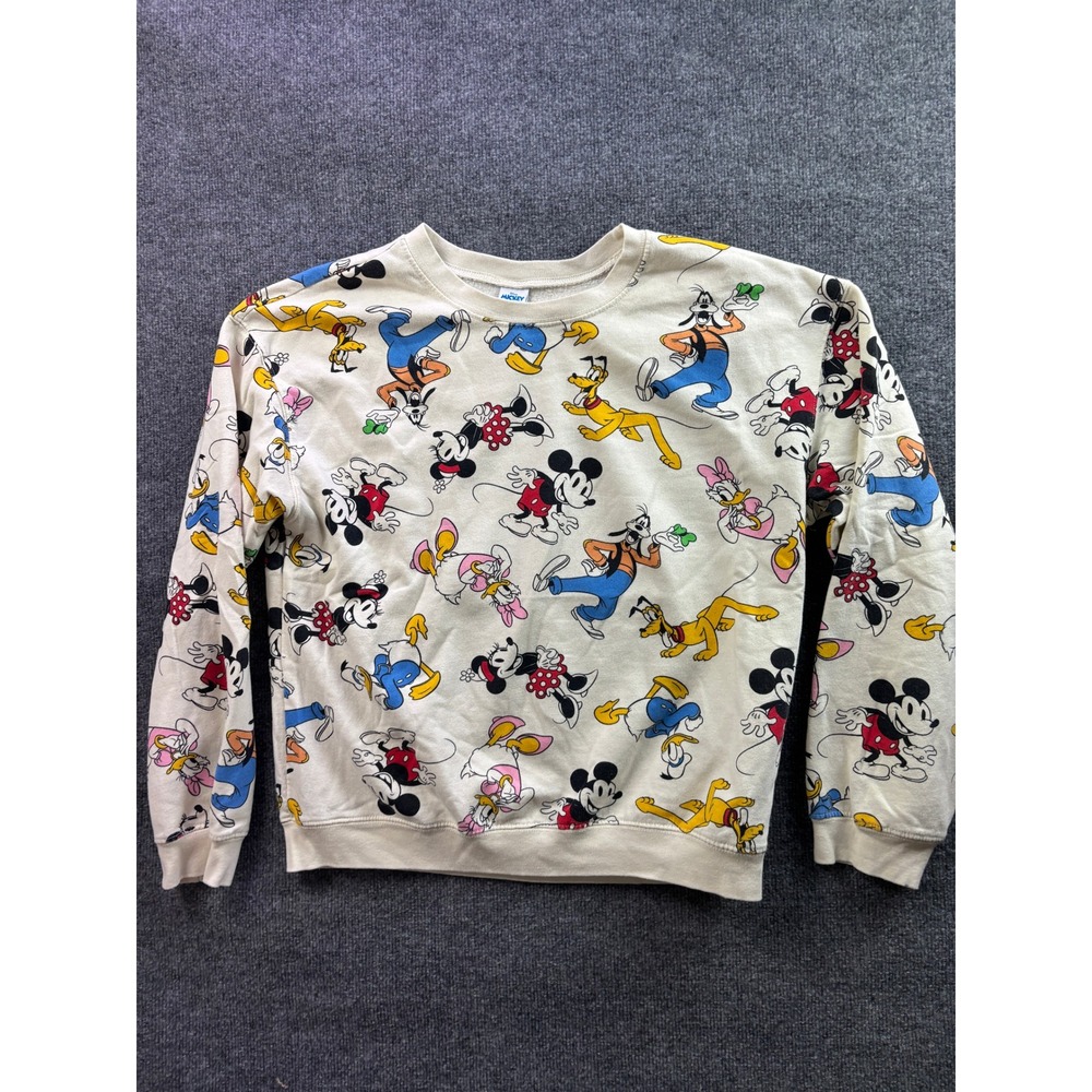 Disney Mickey and Friends Sweatshirt Women XL White All Over Print Pullover